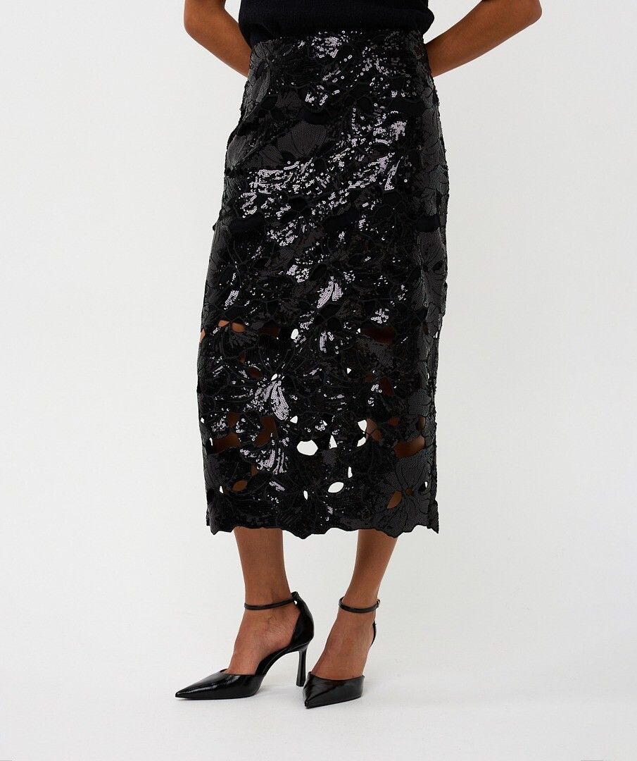 Floral Sequin Skirt in black by Esqualo