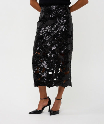 Floral Sequin Skirt in black by Esqualo