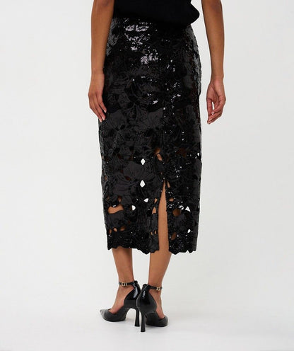 Floral Sequin Skirt in black by Esqualo