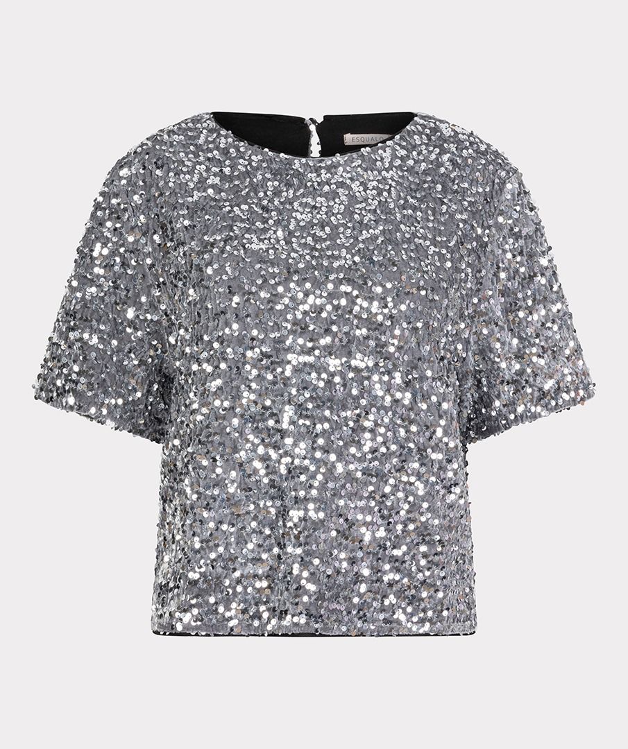Sequin Short Sleeve Top in silver by Esqualo