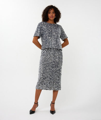 Sequin Short Sleeve Top in silver by Esqualo