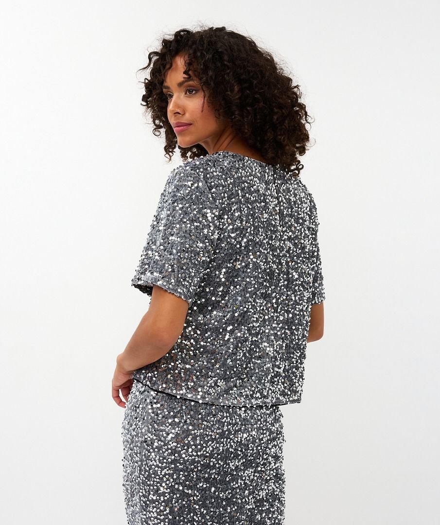 Sequin Short Sleeve Top in silver by Esqualo
