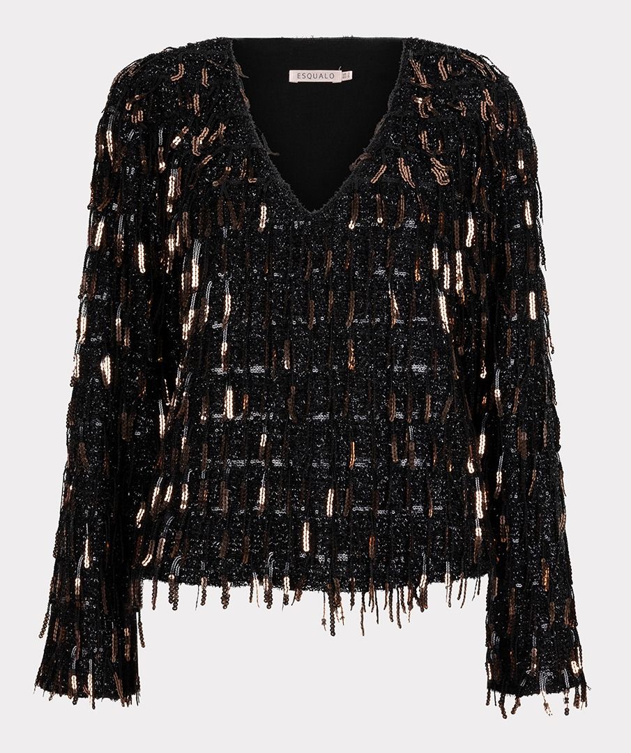 Sequin Fringe Top in black by Esqualo