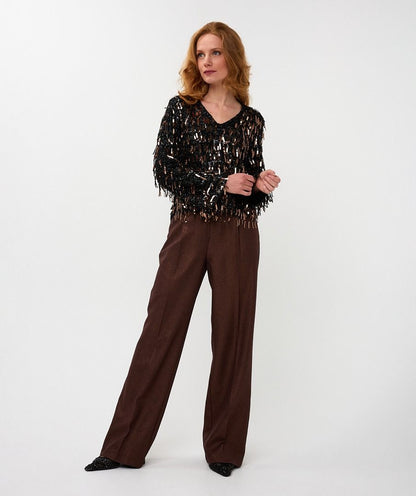 Sequin Fringe Top in black by Esqualo