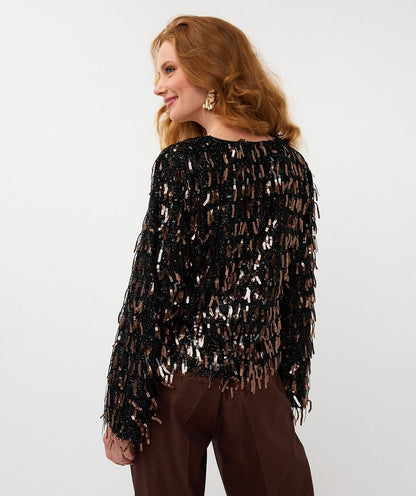 Sequin Fringe Top in black by Esqualo