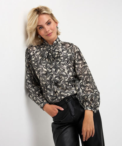 Button Up Print Blouse in bow sparkling nights by Esqualo