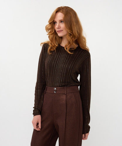 Long Sleeve Sweater with Sequins in chocolate by Esqualo