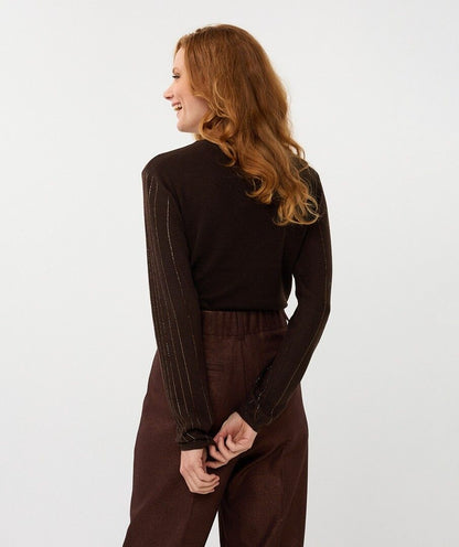 Long Sleeve Sweater with Sequins in chocolate by Esqualo