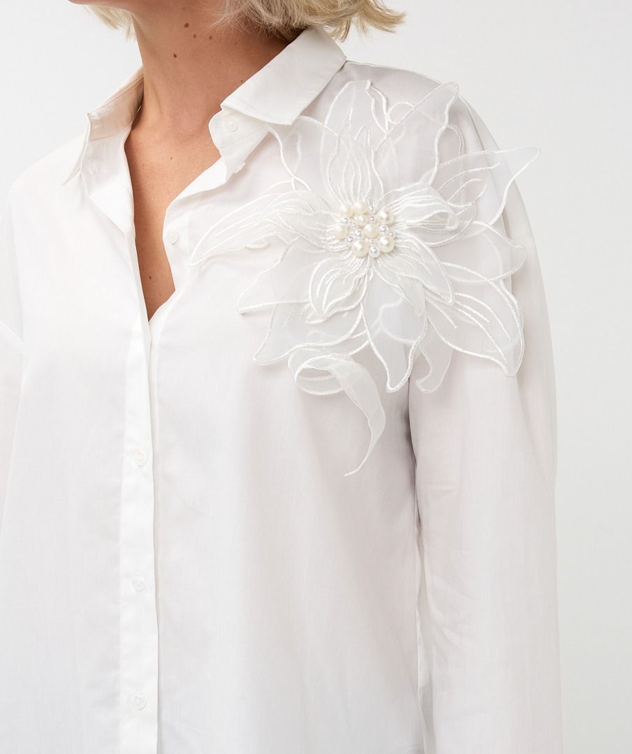 Big Flower Button Up Blouse in white by Esqualo
