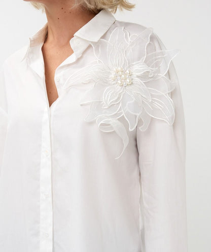 Big Flower Button Up Blouse in white by Esqualo