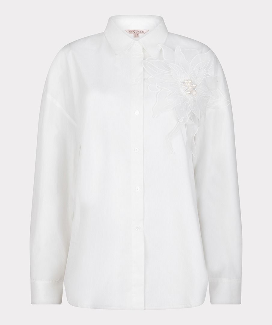 Big Flower Button Up Blouse in white by Esqualo