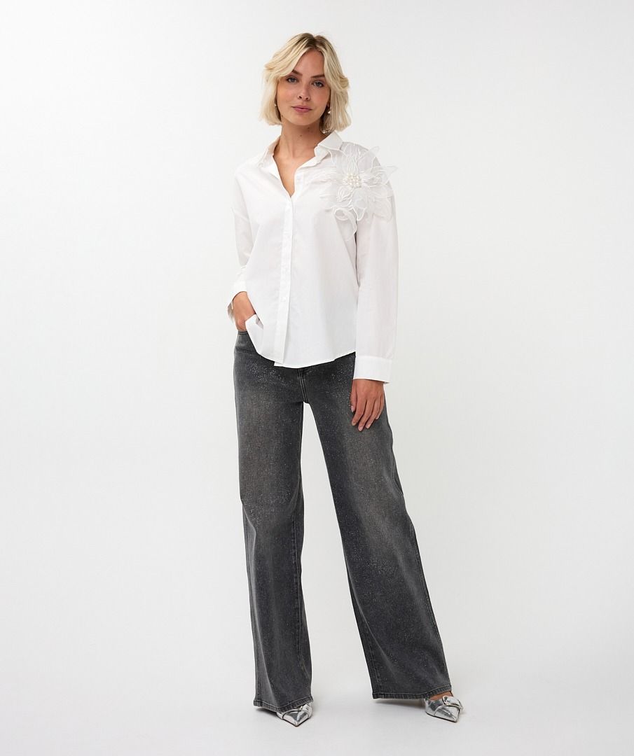 Big Flower Button Up Blouse in white by Esqualo