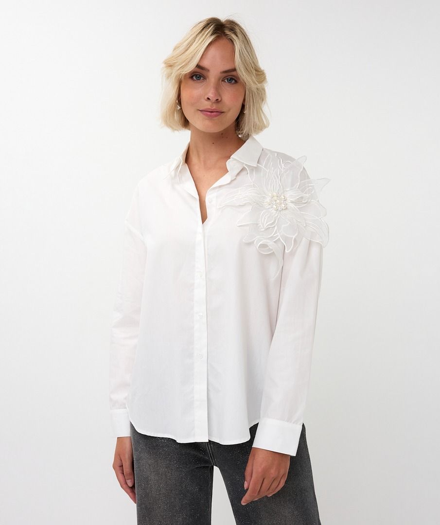 Big Flower Button Up Blouse in white by Esqualo