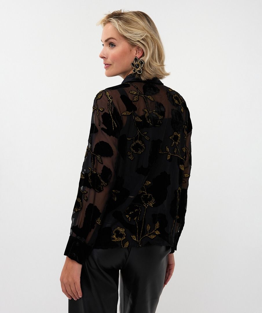 Burnout Flower Blouse in black by Esqualo
