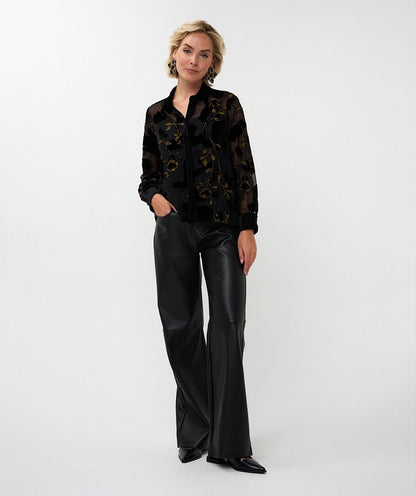 Burnout Flower Blouse in black by Esqualo