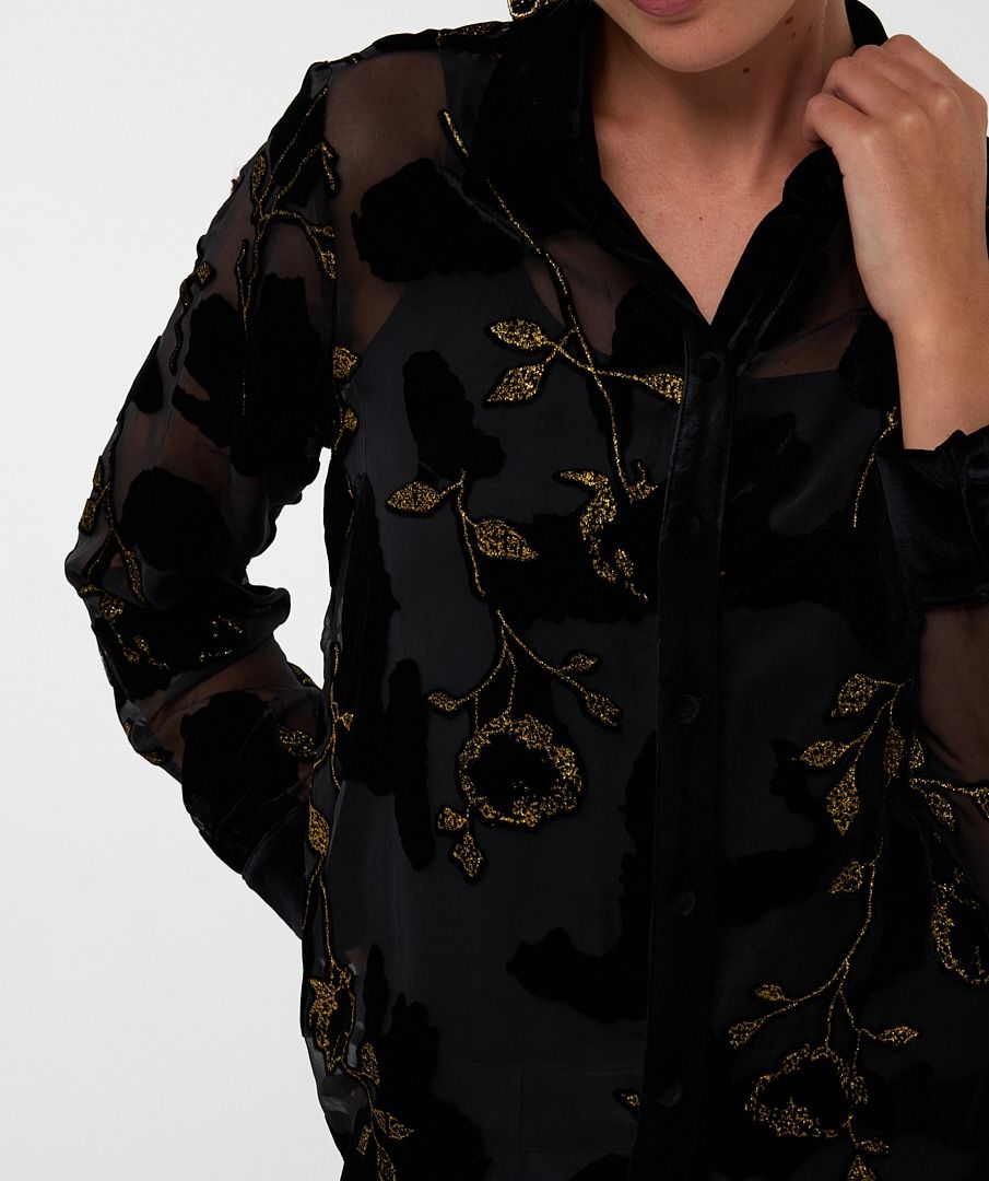 Burnout Flower Blouse in black by Esqualo