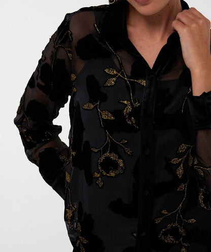 Burnout Flower Blouse in black by Esqualo