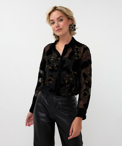 Burnout Flower Blouse in black by Esqualo