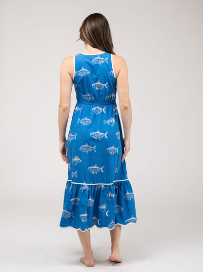 Lina Fish Print Dress in blue by Beau & Ro