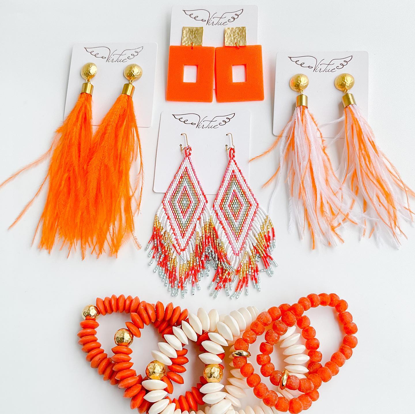 Acrylic Rectangle Earrings in orange by Virtue