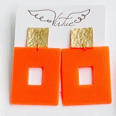 Acrylic Rectangle Earrings in orange by Virtue