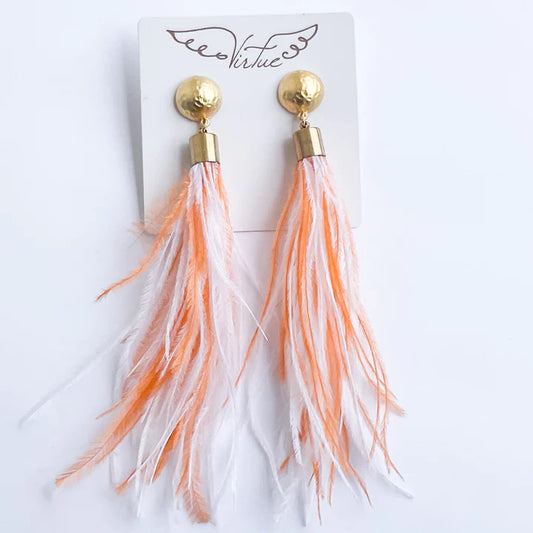 Hammered Ball Post with Feathers in orange/white by Virtue