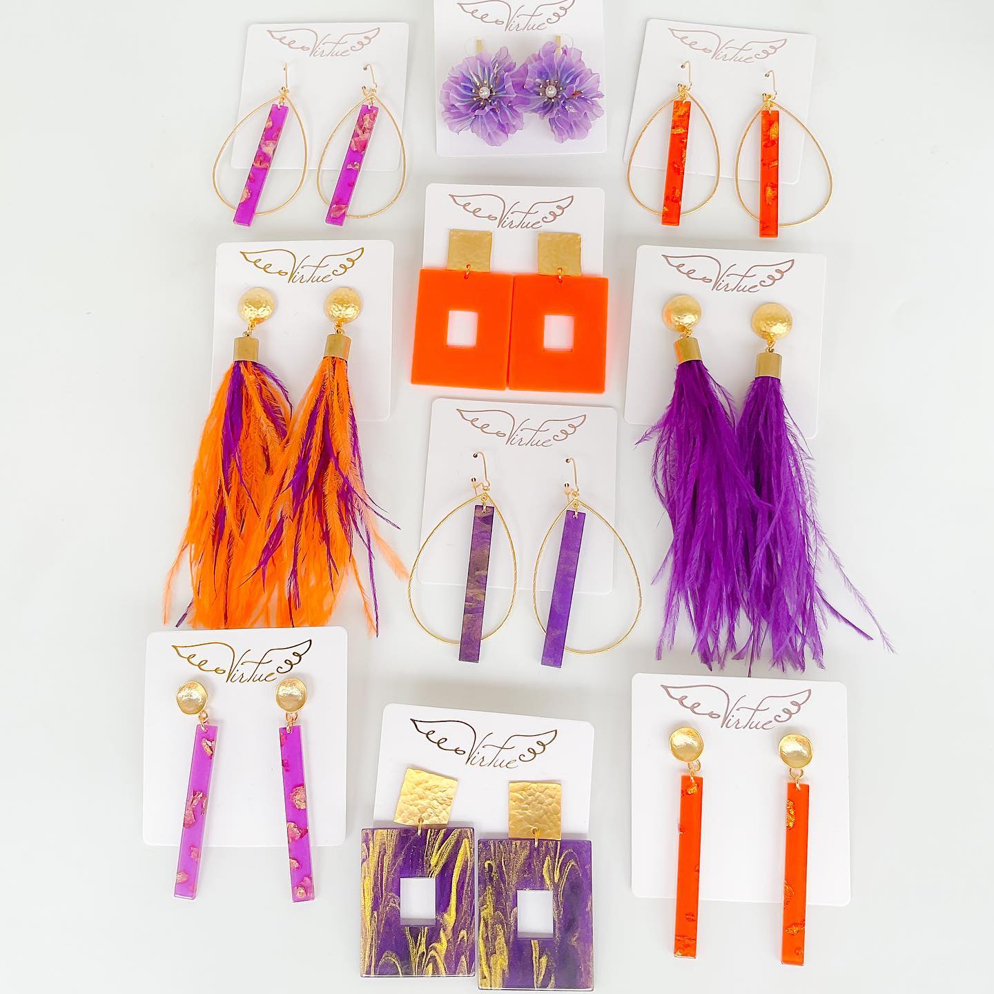 Acrylic Rectangle Earrings in purple by Virtue