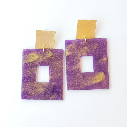 Acrylic Rectangle Earrings in purple by Virtue
