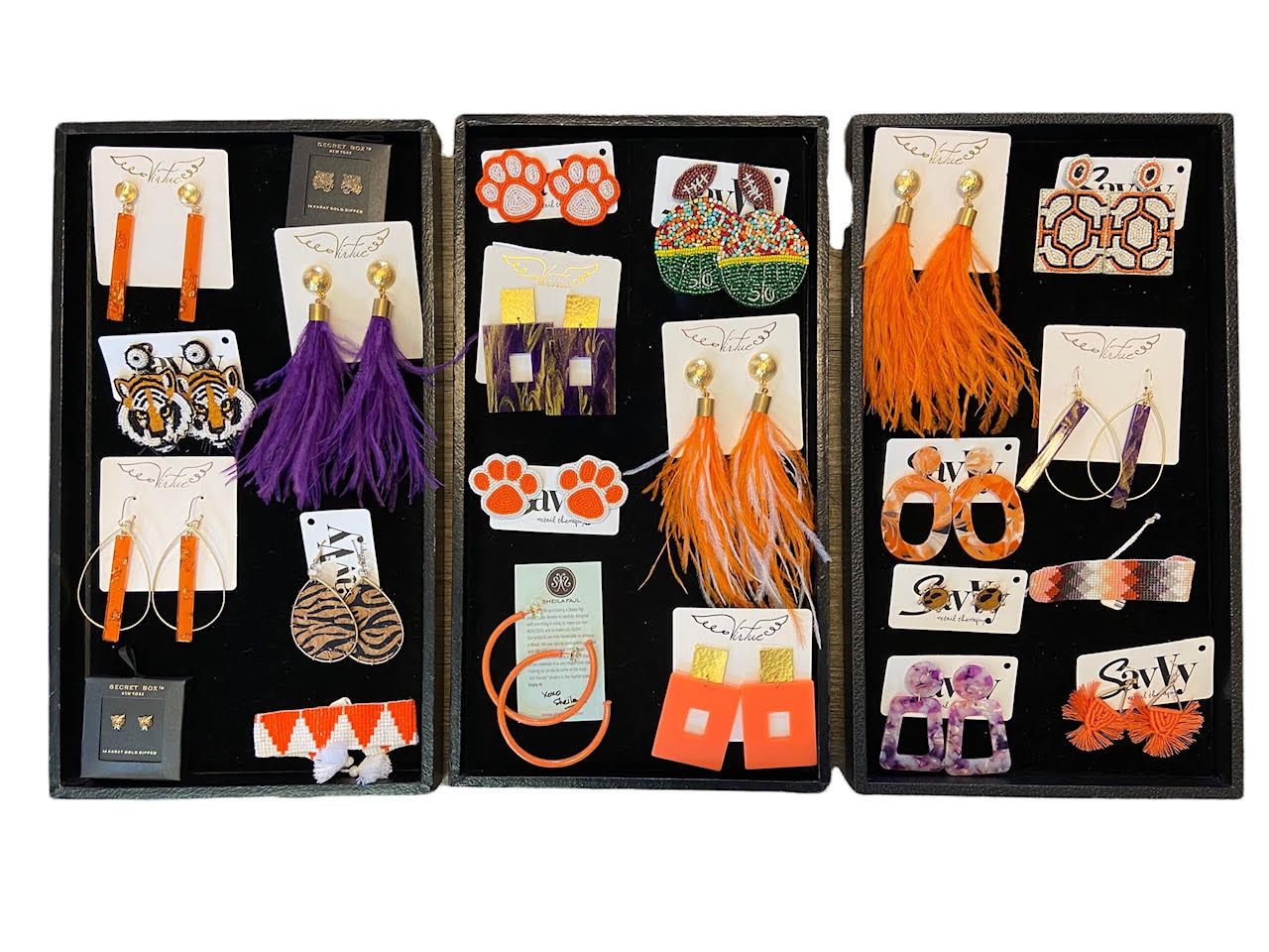 Acrylic Rectangle Earrings in orange by Virtue